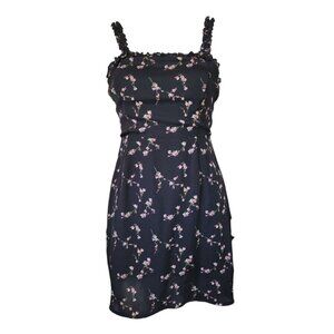 Lulus Dress Womens Size S Small Black Floral In The Garden Mini Skater Smocked